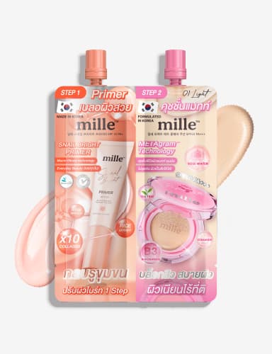 MILLE ไพรเมอร์&คุชชั่นแมทต์ DUO PRIMER & MATTE CUSHION 4g. x 4g.